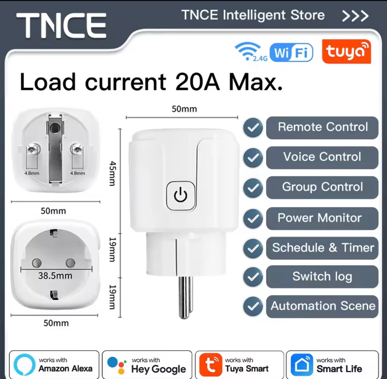TNCE Tuya Smart Plug | WiFi / Zigbee Power Monitoring Socket