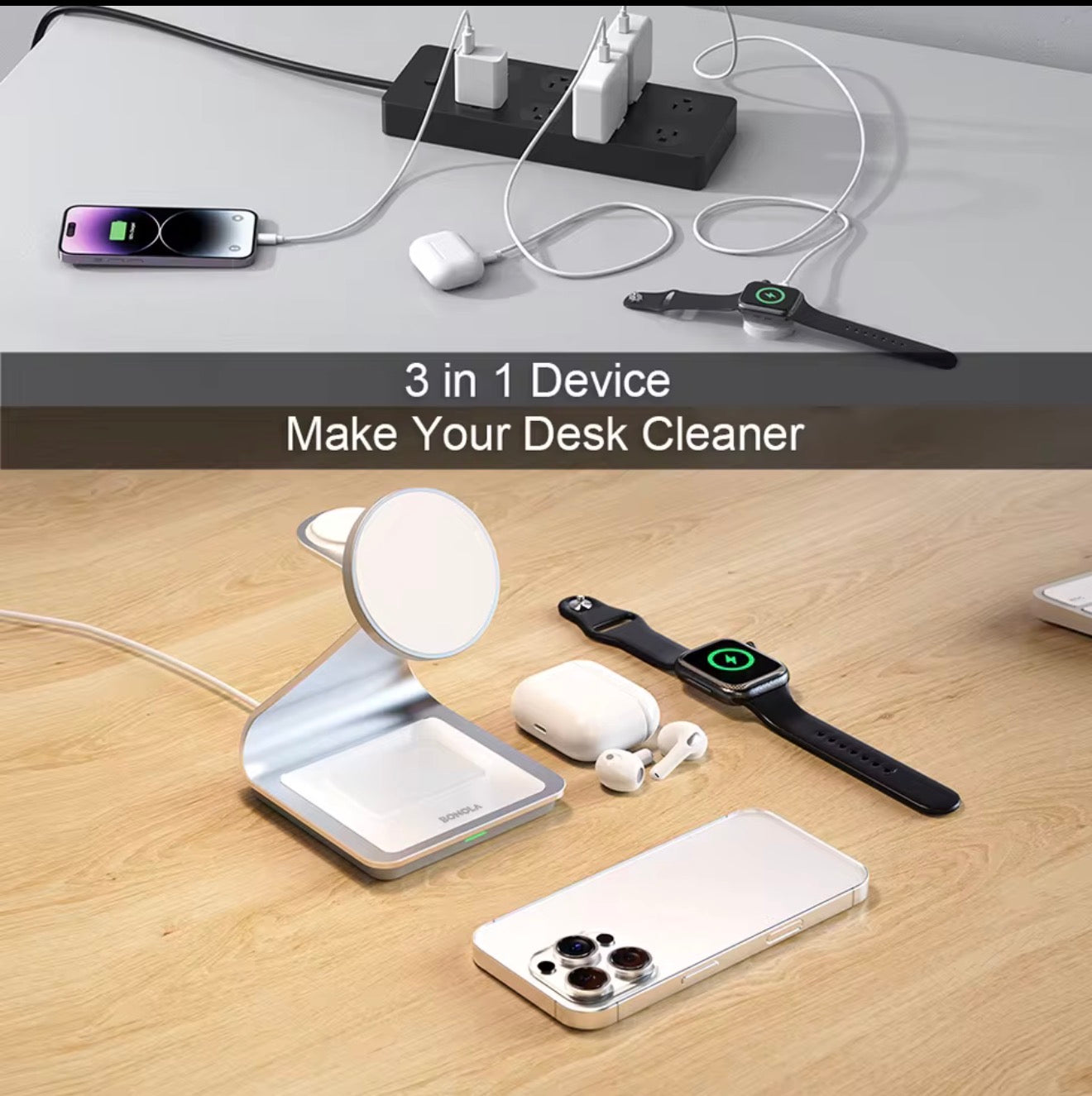 Bonola 3-in-1 Magnetic Wireless Charging Station | 30W Fast Charge